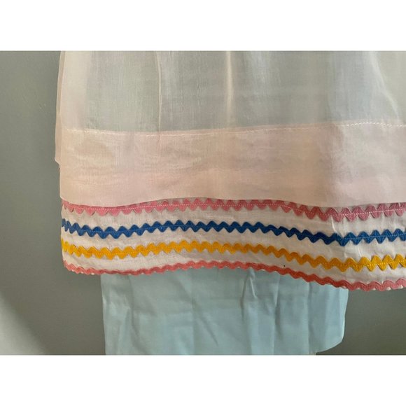 Vintage half apron 1950s women kitchen apron with zig zag pattern in pink blue. - Picture 8 of 10
